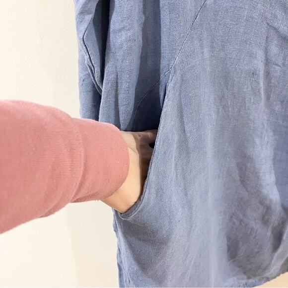 Kaktus Linen Lightweight Tunic Top Woman’s size S Long sleeves pockets blue - Picture 2 of 9